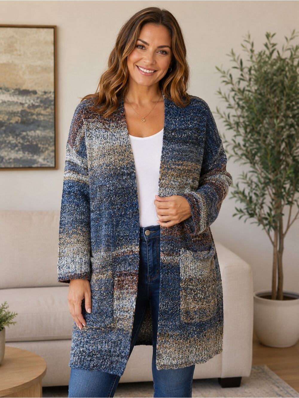 Maurice’s Plus Size Cozy Multi-Color Open Front Knit Cardigan Sweater w/Pockets